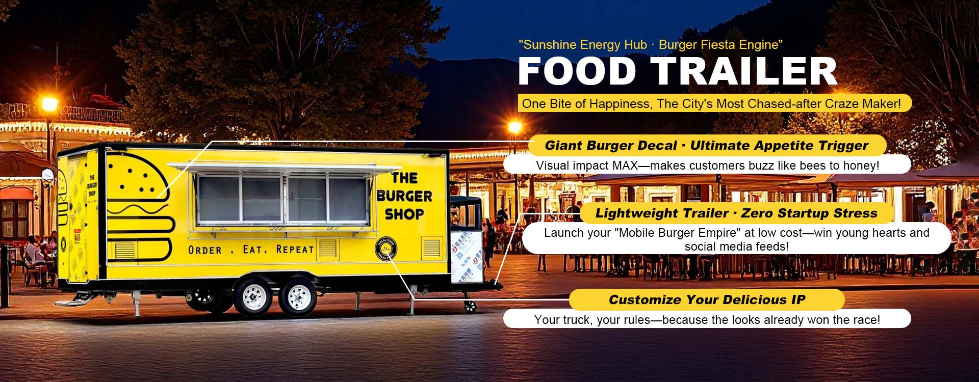 Élelmiszer-utánfutó-gyártó teherautó